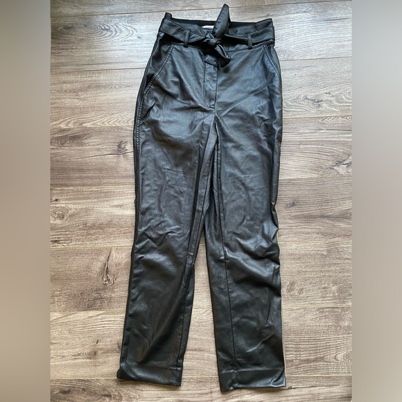 Babaton Black Belted Vegan Faux Leather High Rise Trouser Pant - Picture 4 of 15